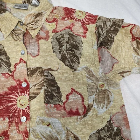 CHICO'S Floral Cardigan/Shirt Multicolor Size 1 (M)  3/4 Sleeves Button Up. - Picture 11 of 16